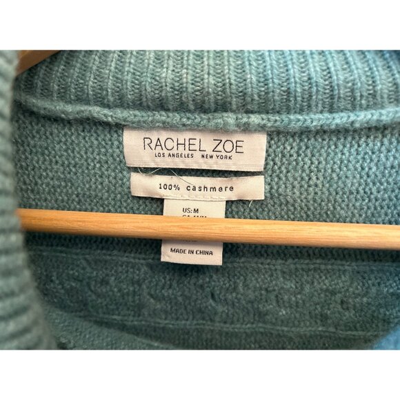 Rachel Zoe Womens Green Cashmere Cable Knit Cowl Neck Sweater Medium Luxe Staple - Picture 3 of 5